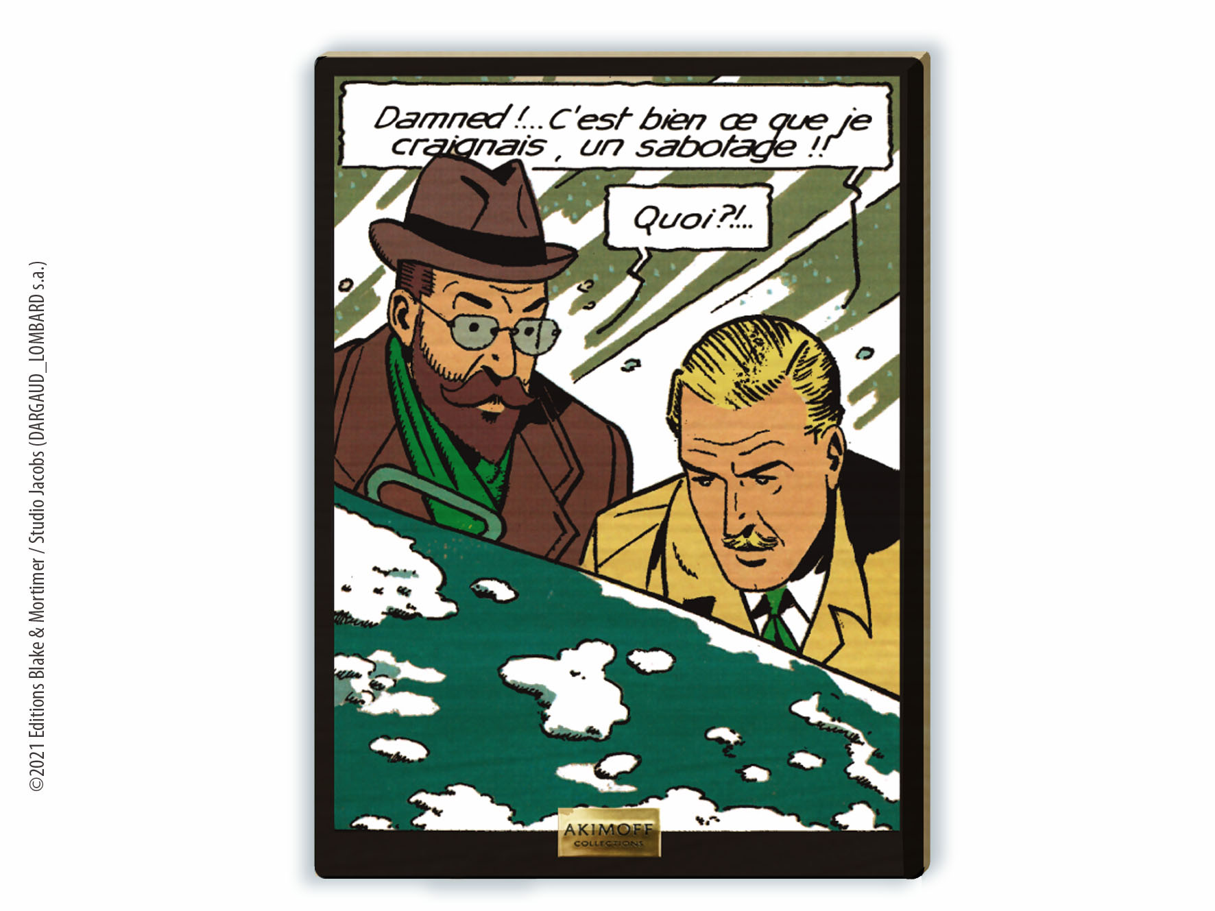 TABLEAU DE COLLECTION EN BOIS - BLAKE ET MORTIMER - PROFESSEUR LABROUSSE ET CAPITAINE FRANCIS BLAKE