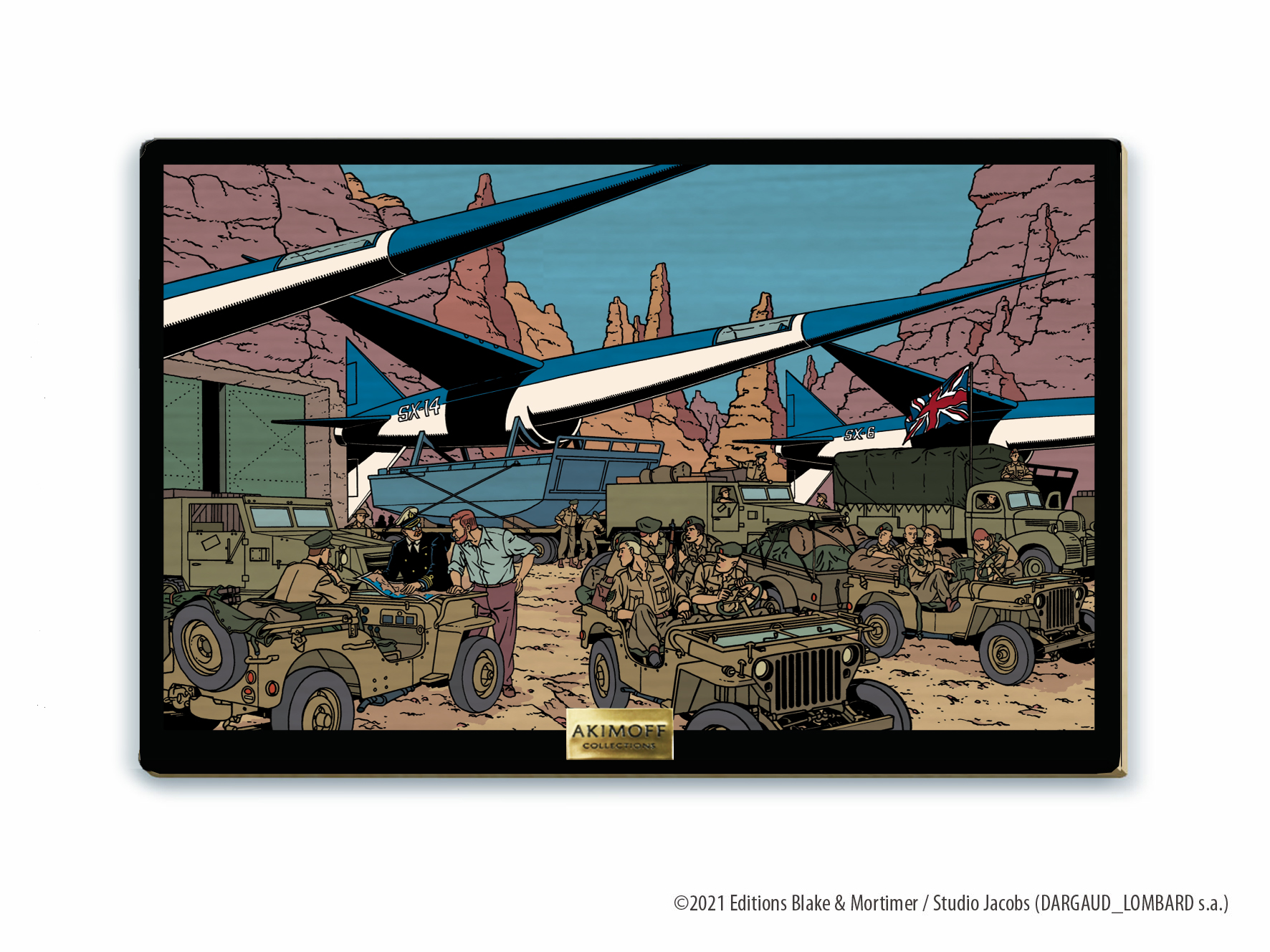 TABLEAU DE COLLECTION EN BOIS BLAKE ET MORTIMER •  UN TERRIBLE CLAIR