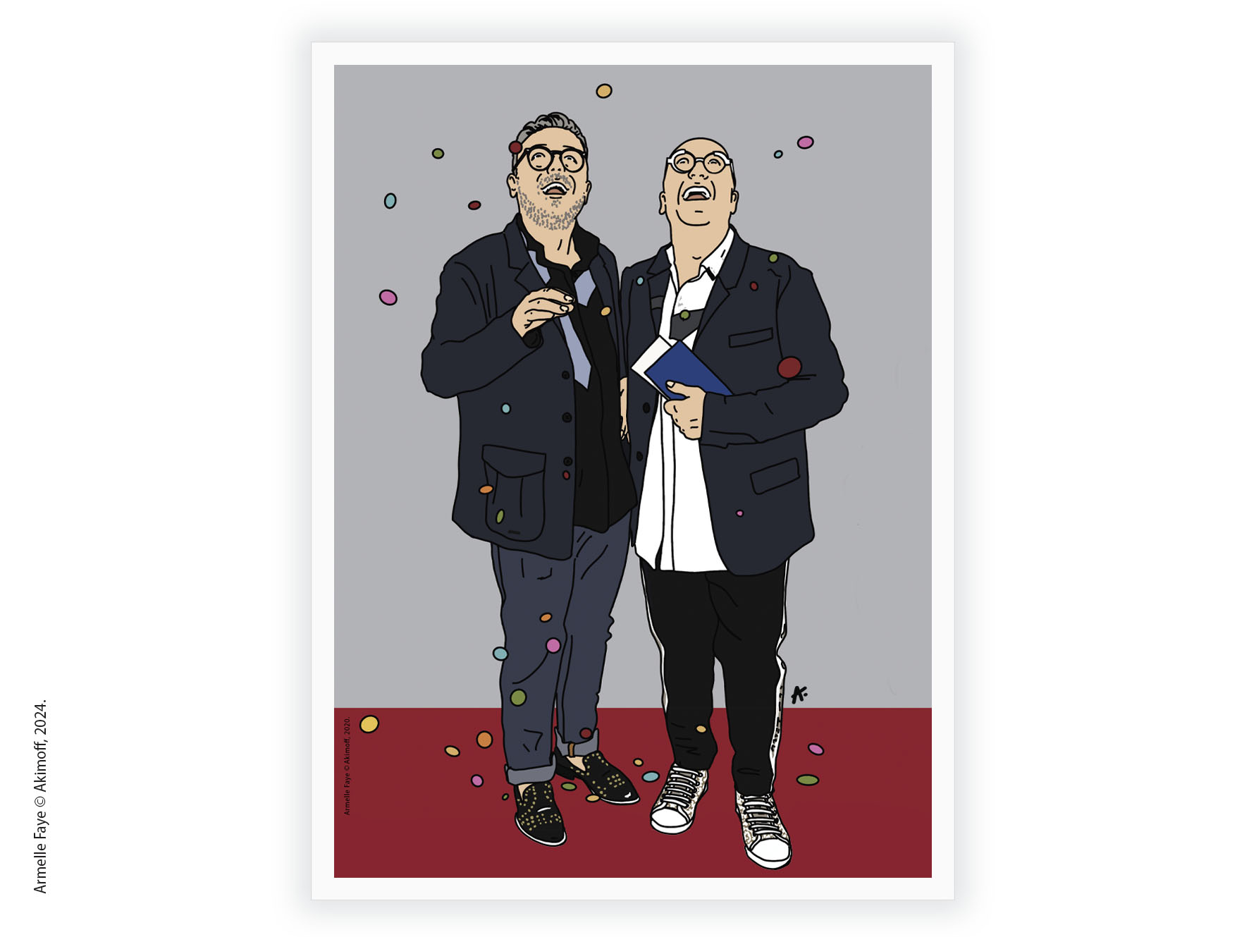 Illustration portrait de famille 2 personnes papier fine art