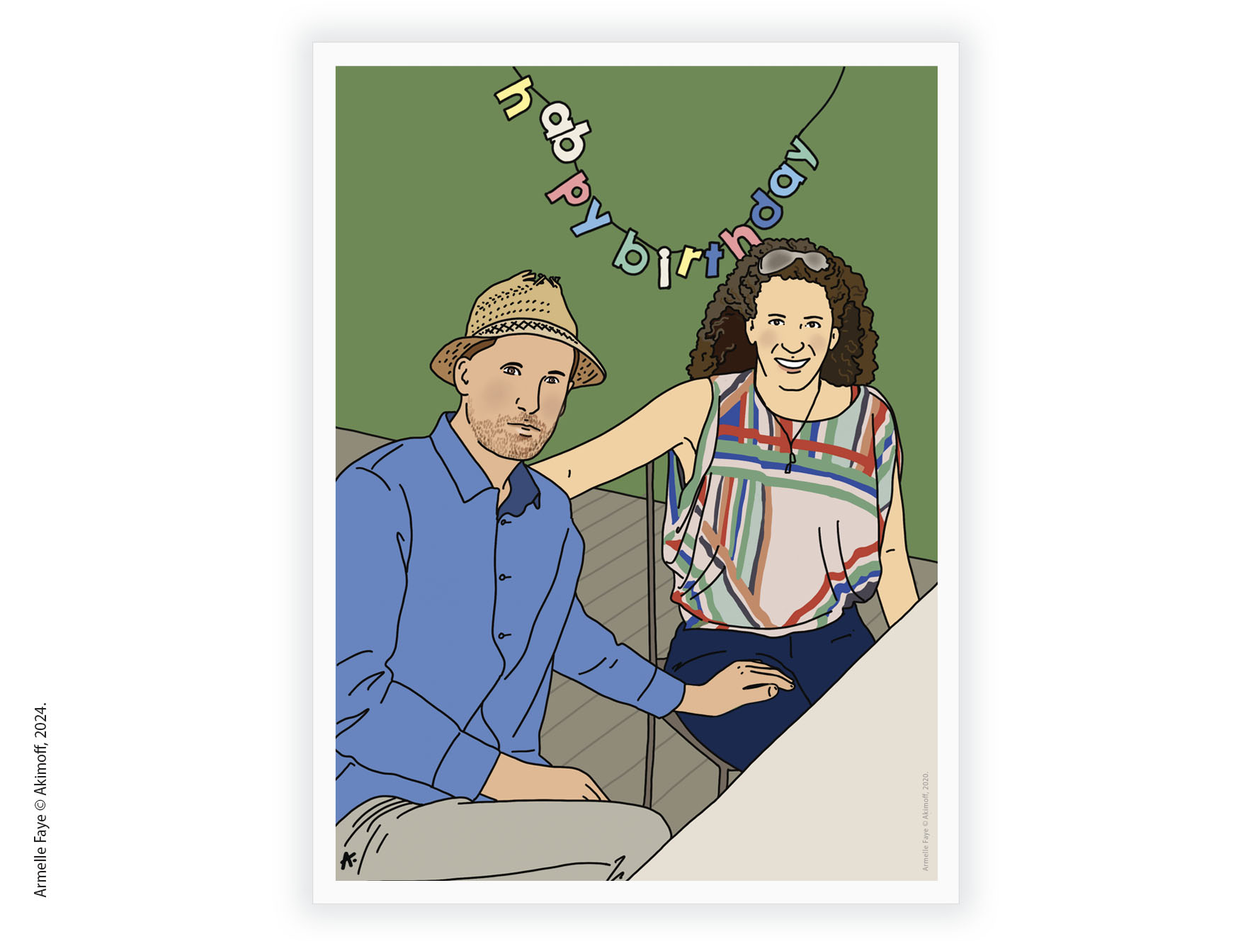 Illustration portrait de famille 2 personnes papier fine art