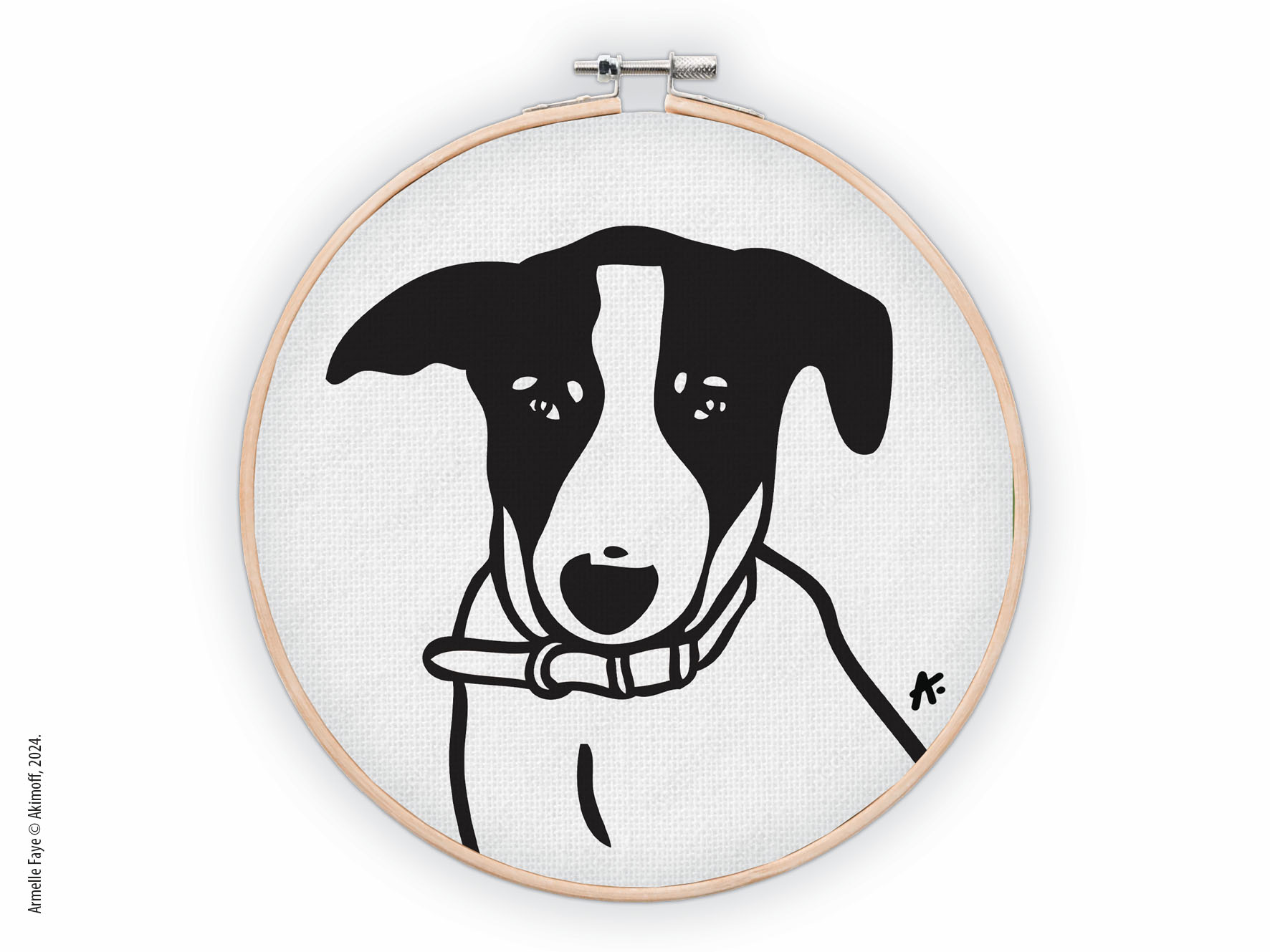 Illustration portrait d'identit en noir & blanc toile canvas sur tambourin
