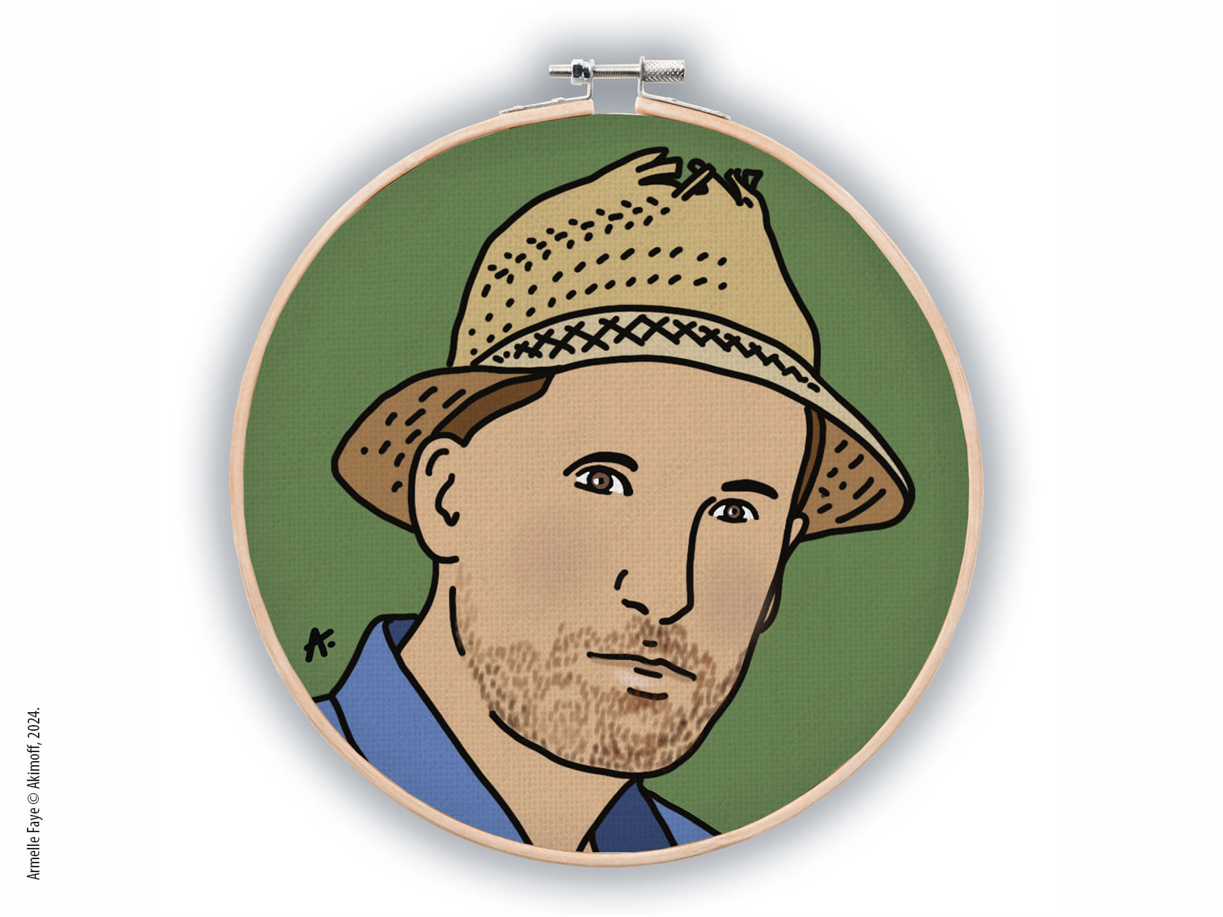 Illustration portrait d'identit en couleur papier toile canvas sur tambourin