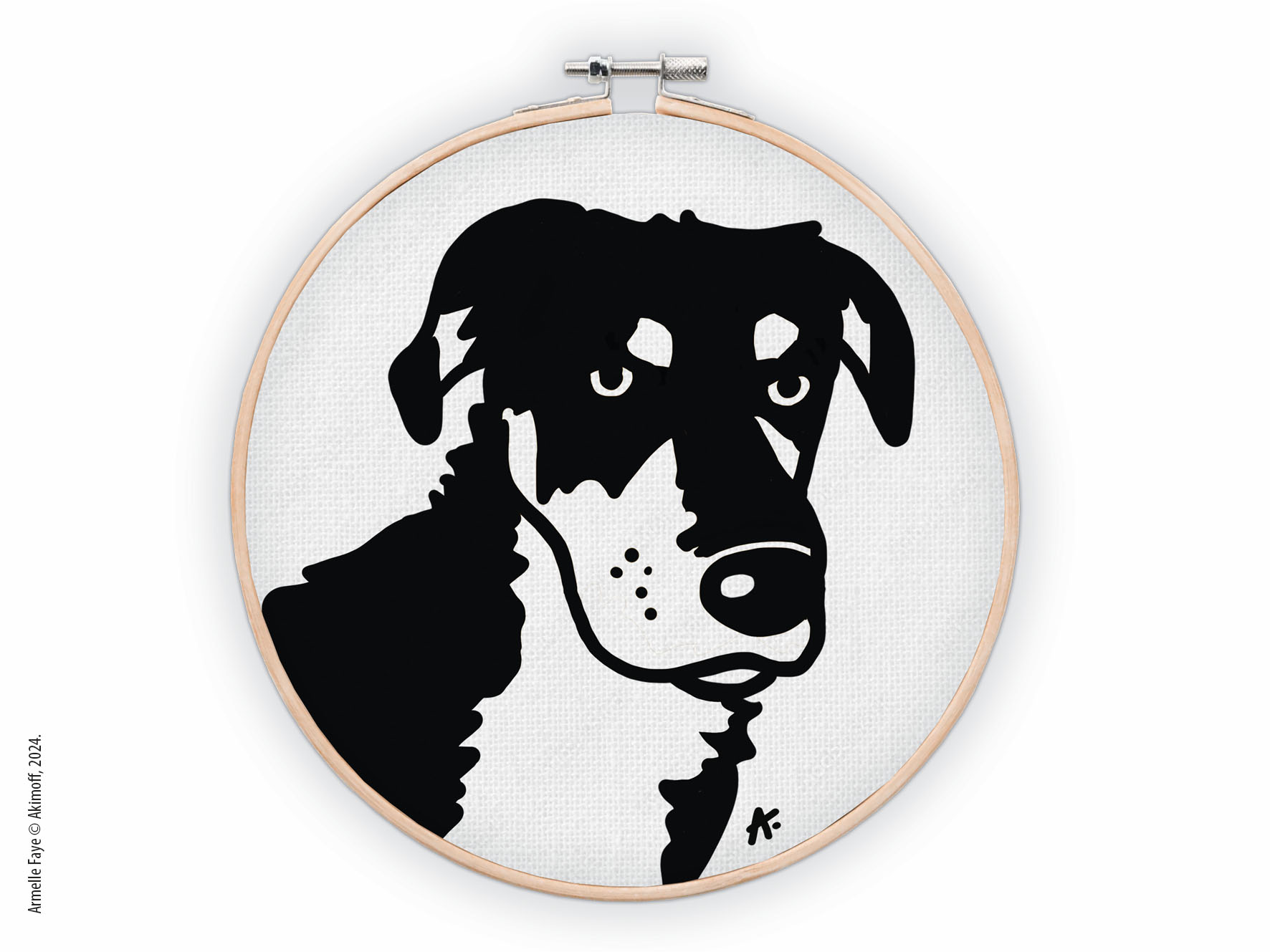Illustration portrait d'identit en noir & blanc toile canvas sur tambourin