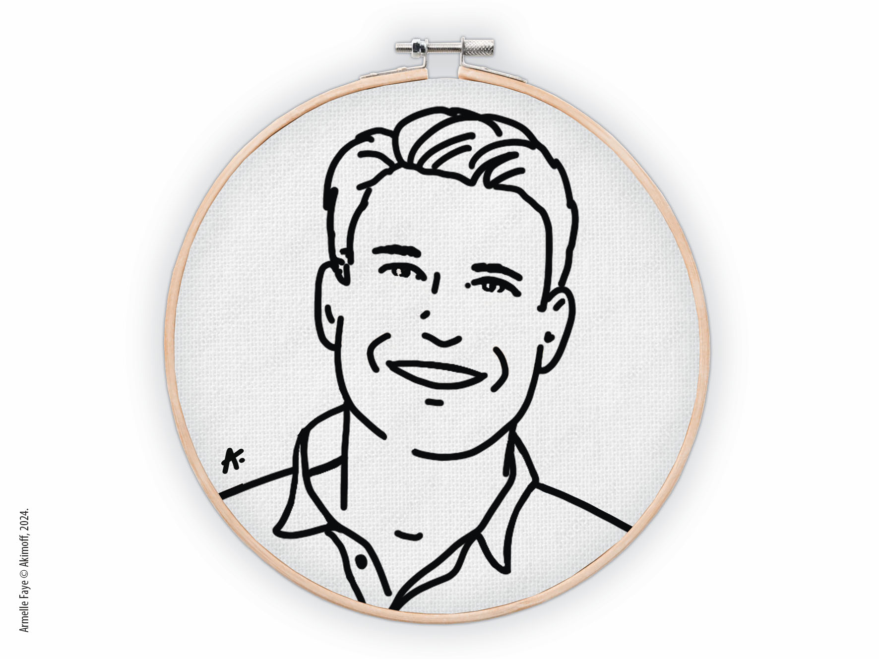 Illustration portrait d'identit en noir & blanc toile canvas sur tambourin
