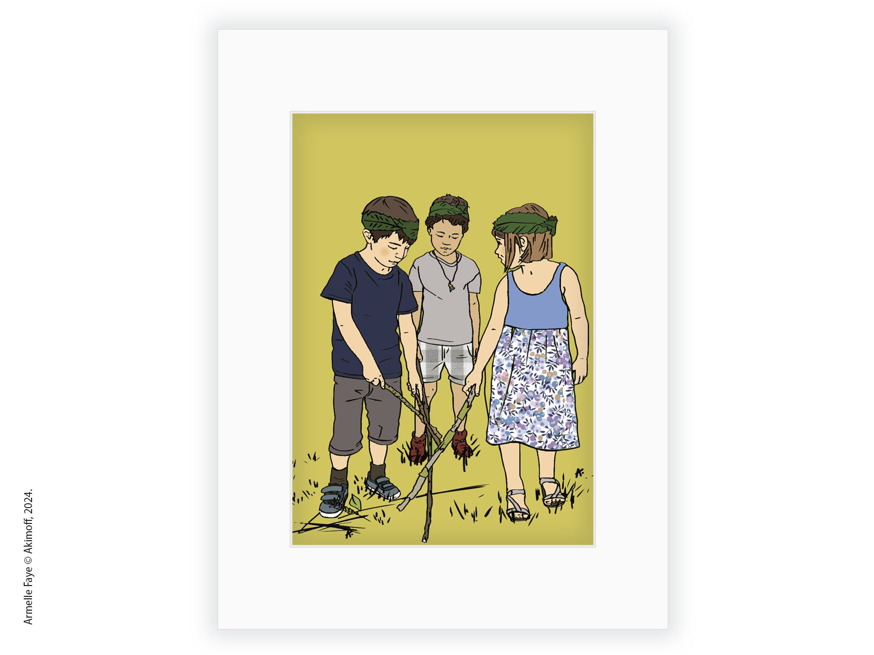 Illustration portrait de famille 3 personnes papier fine art + marie louise