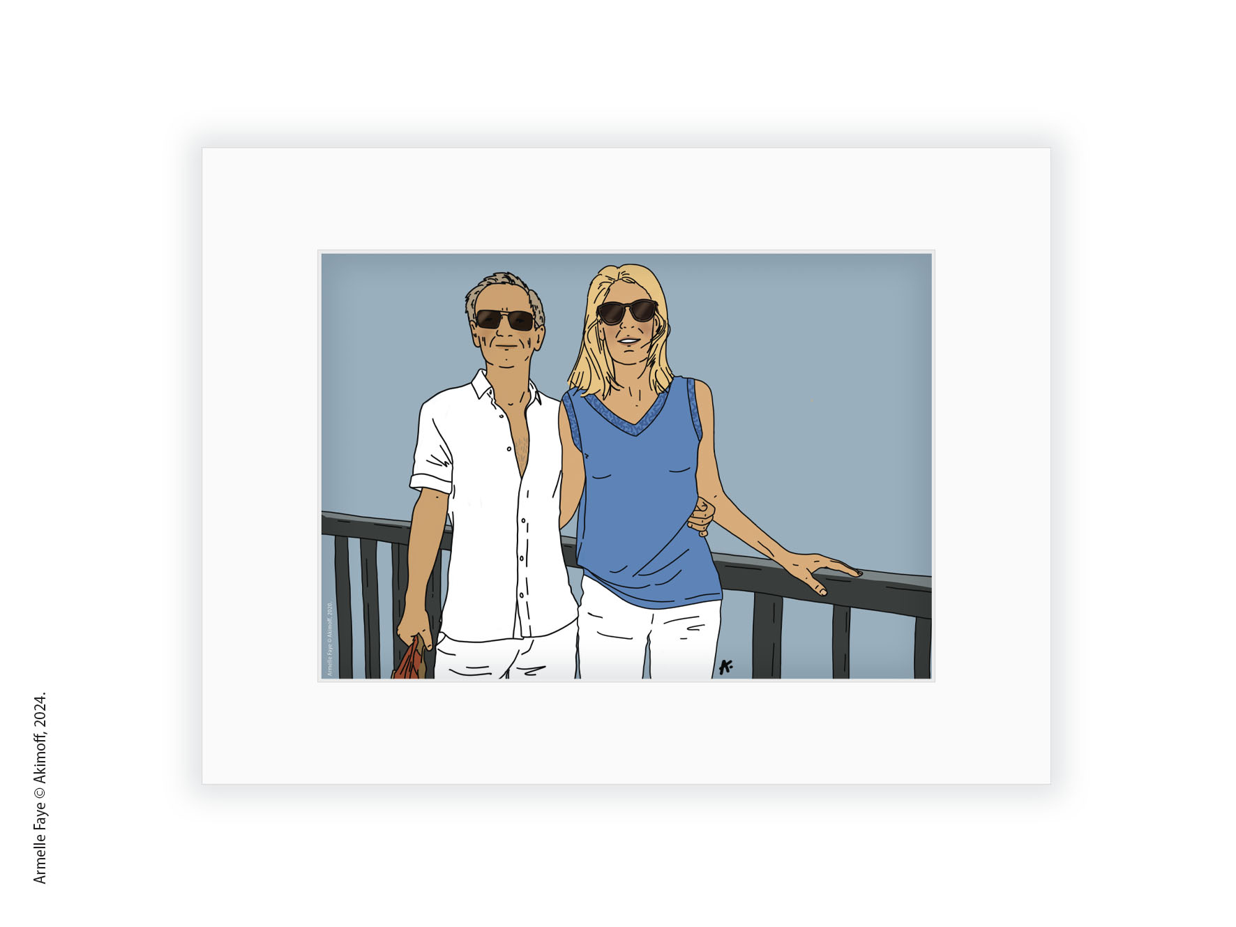 Illustration portrait de famille 2 personnes papier fine art + marie louise