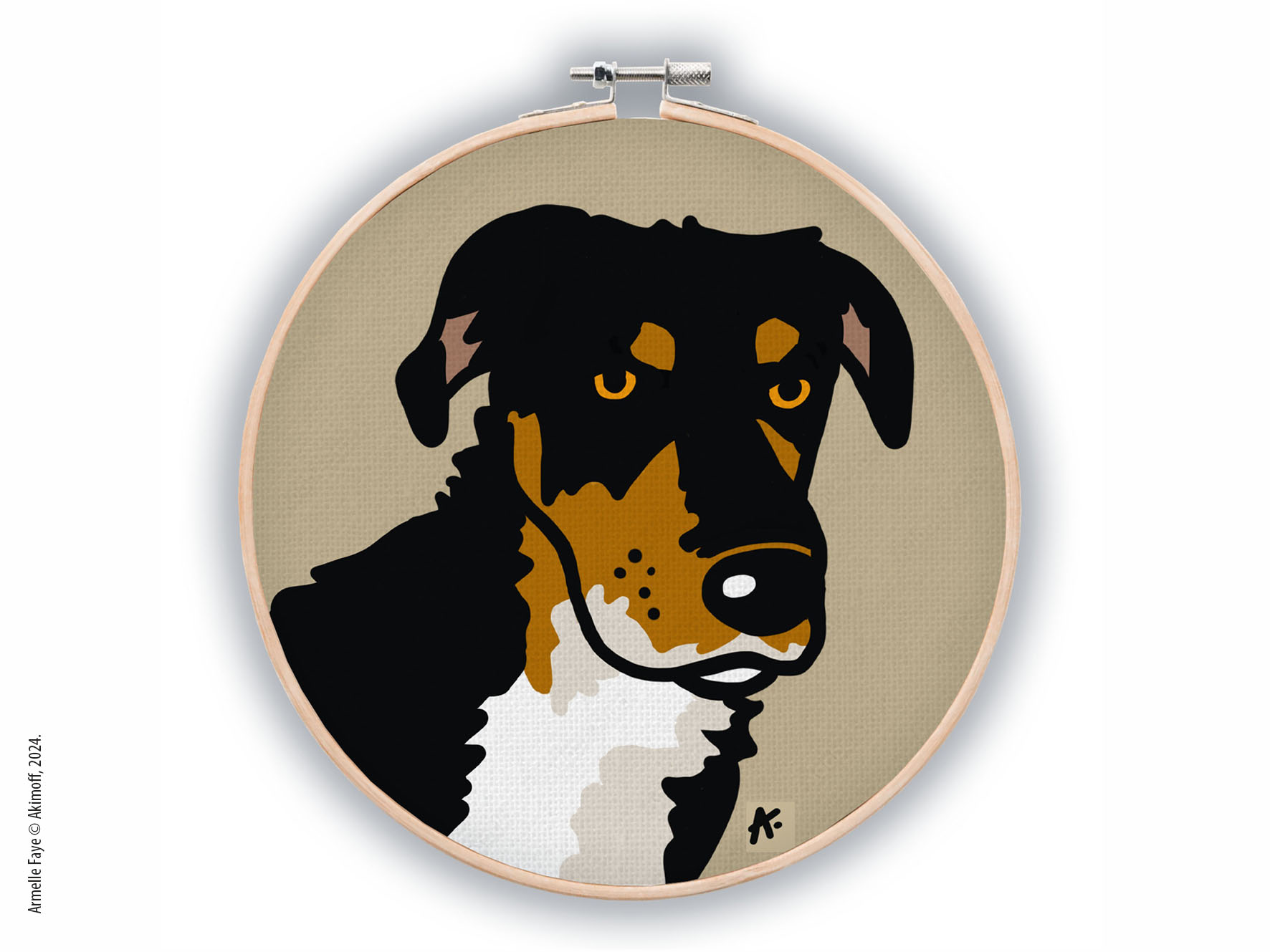 Illustration portrait d'identit en couleur papier toile canvas sur tambourin