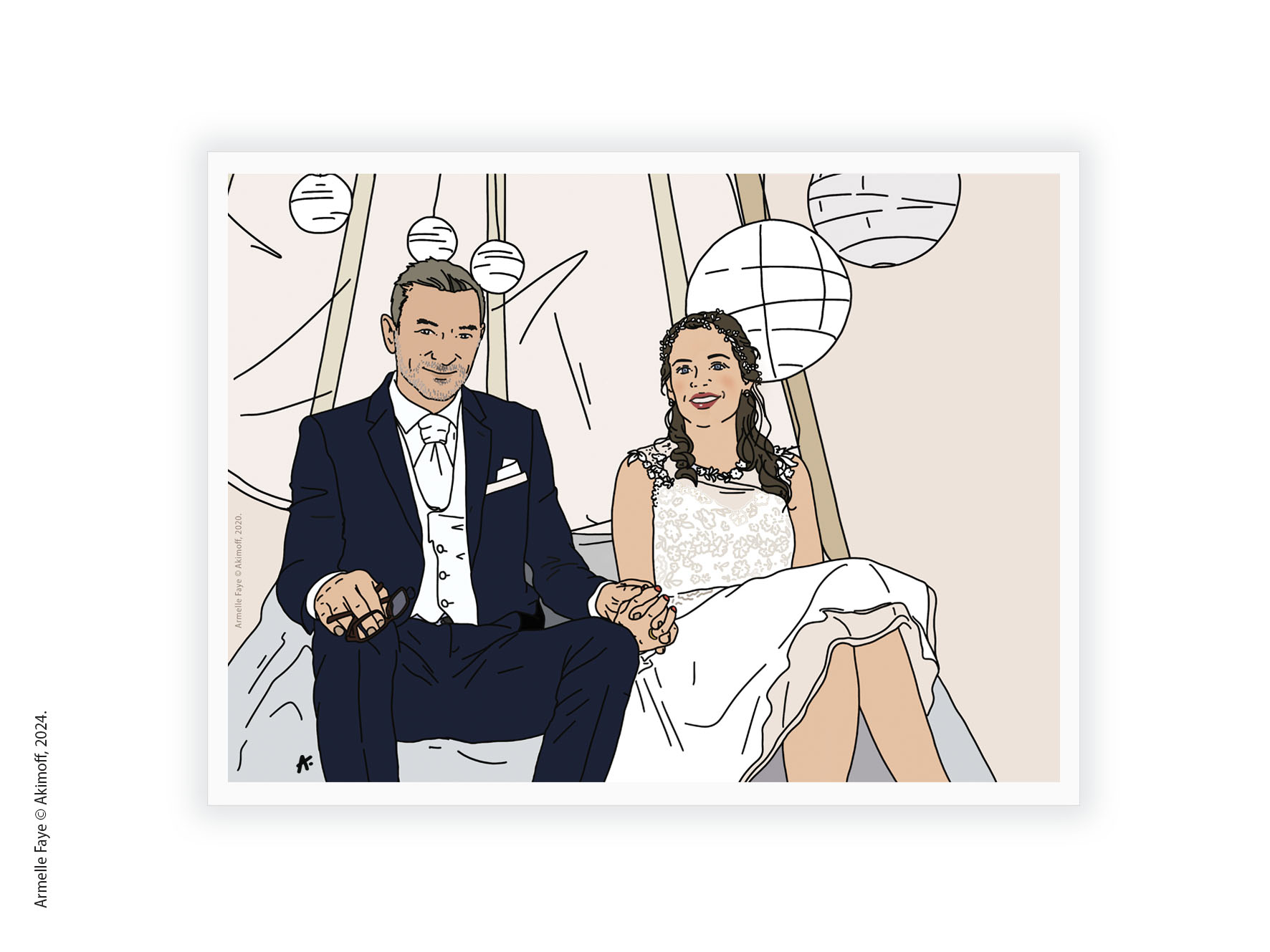 Illustration portrait de famille 2 personnes papier fine art + paysage