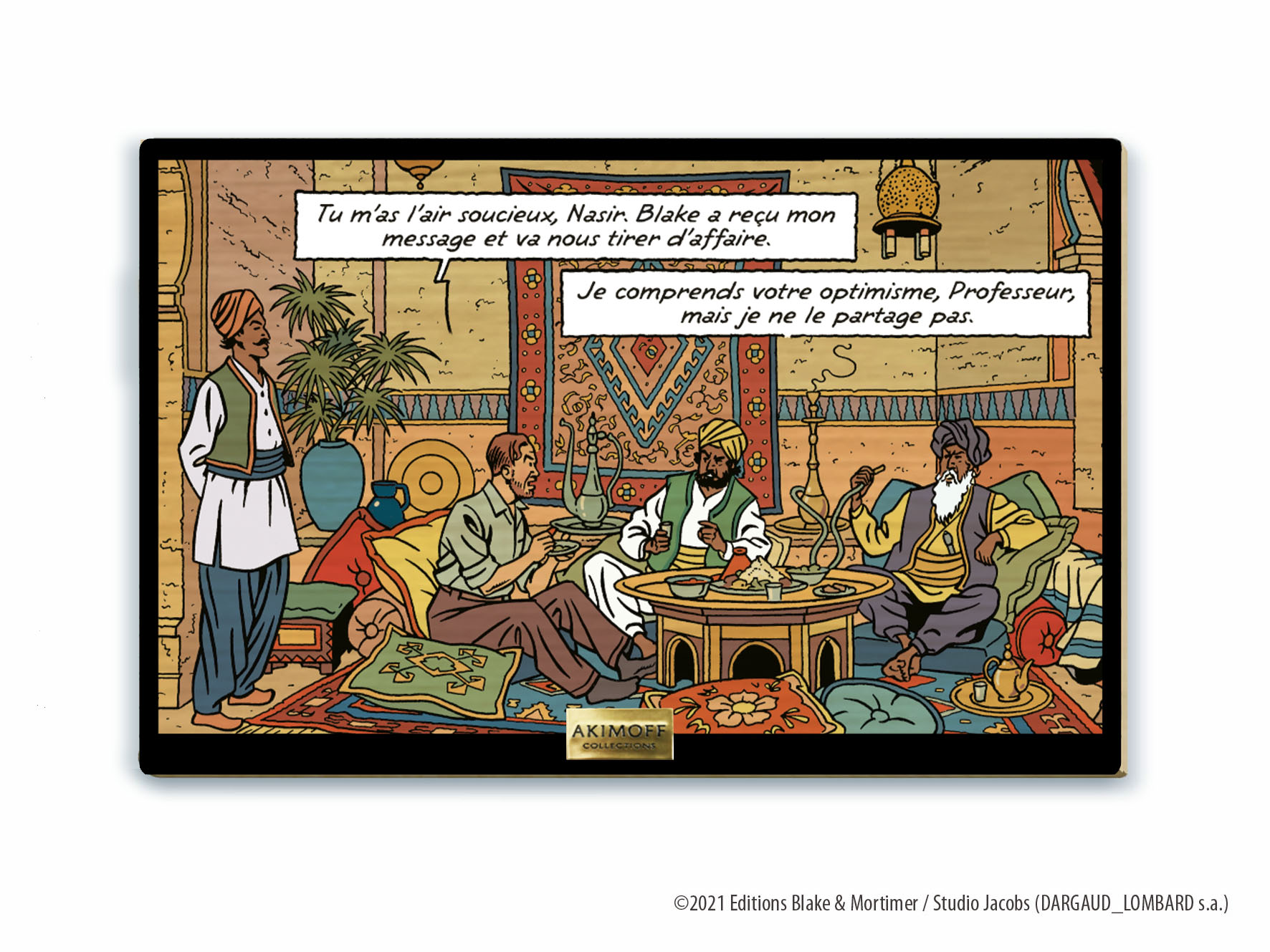 TABLEAU DE COLLECTION EN BOIS BLAKE ET MORTIMER •  UN TERRIBLE CLAIR