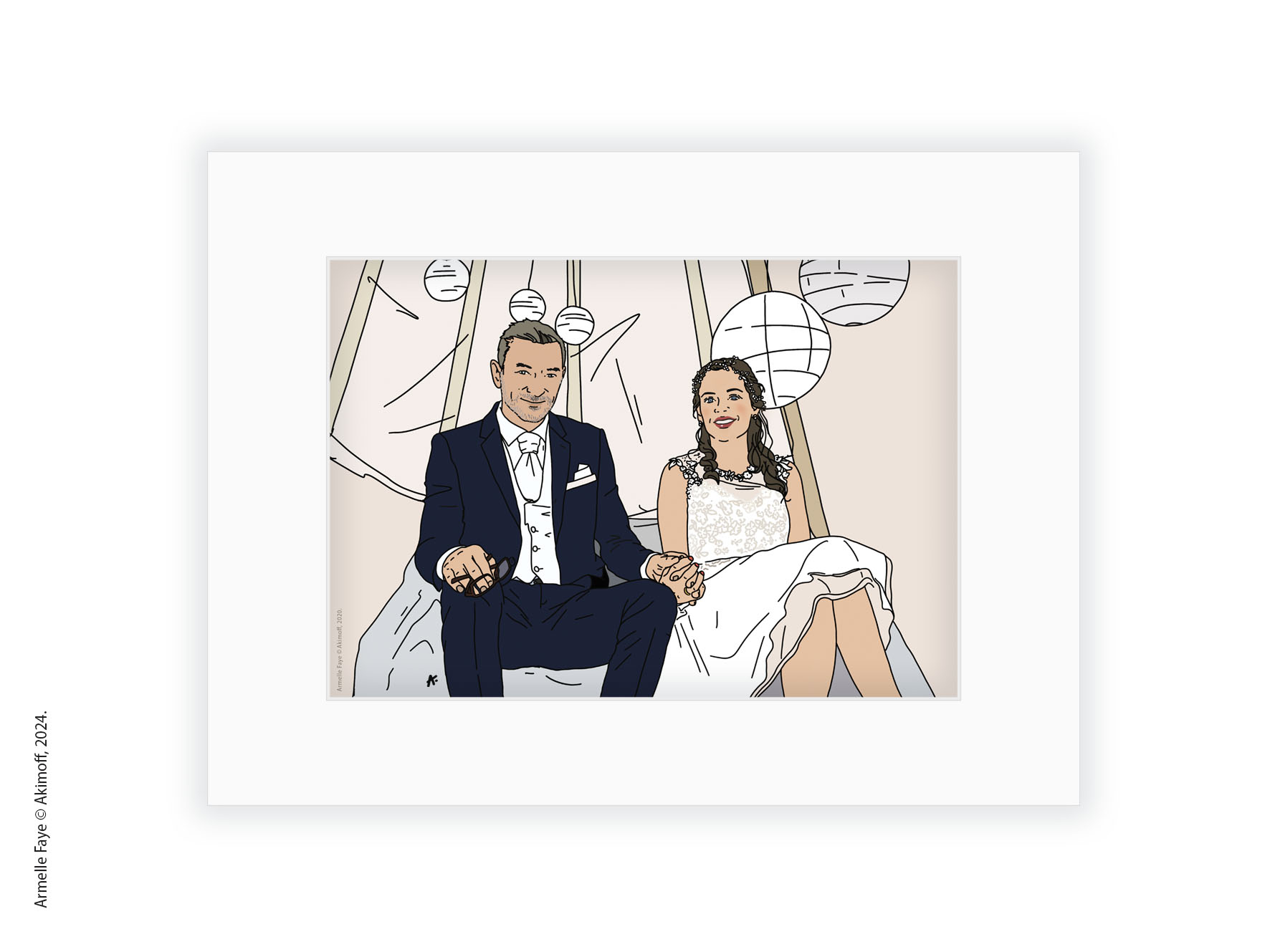 Illustration portrait de famille 2 personnes papier fine art + paysage + marie louise