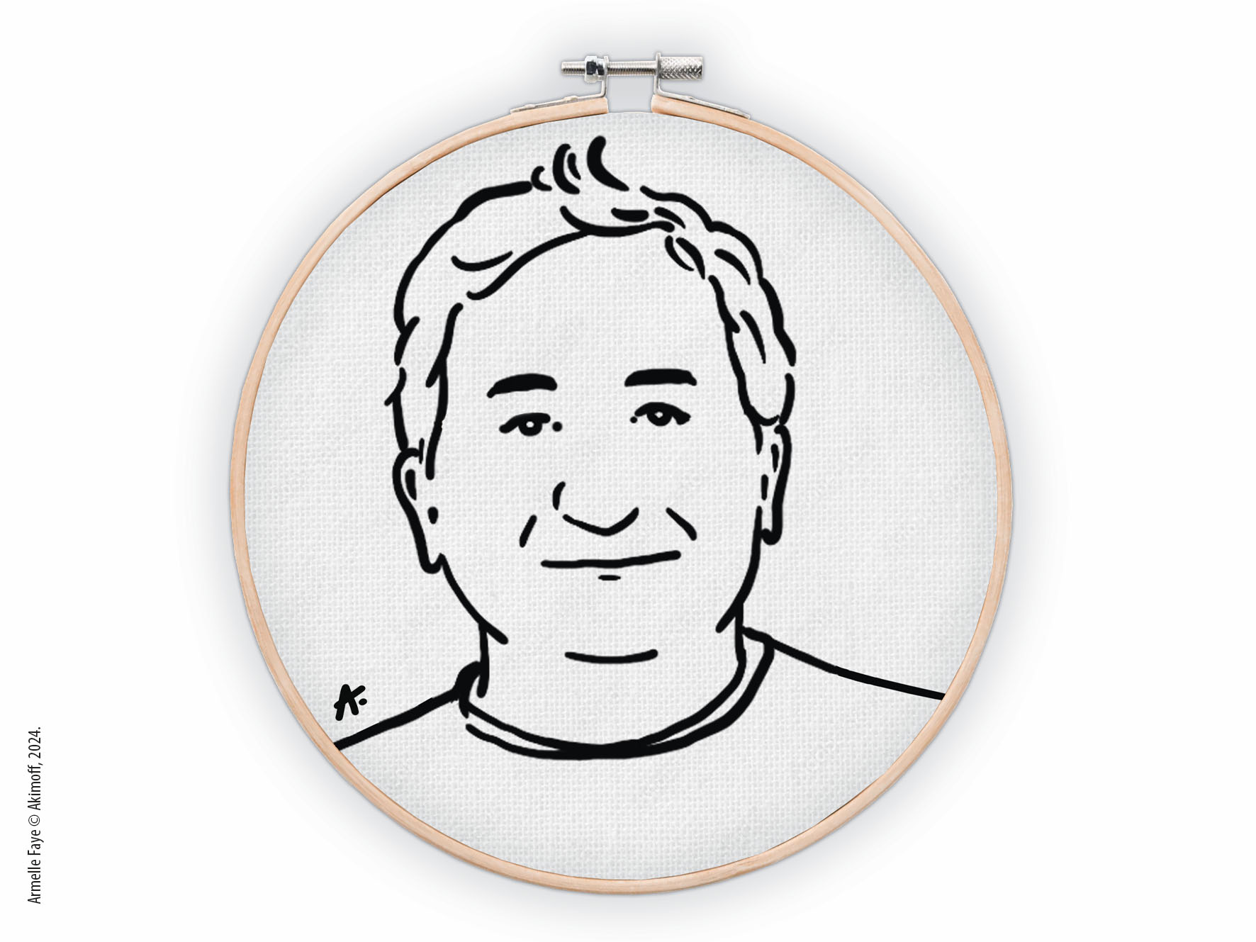 Illustration portrait d'identit en noir & blanc toile canvas sur tambourin