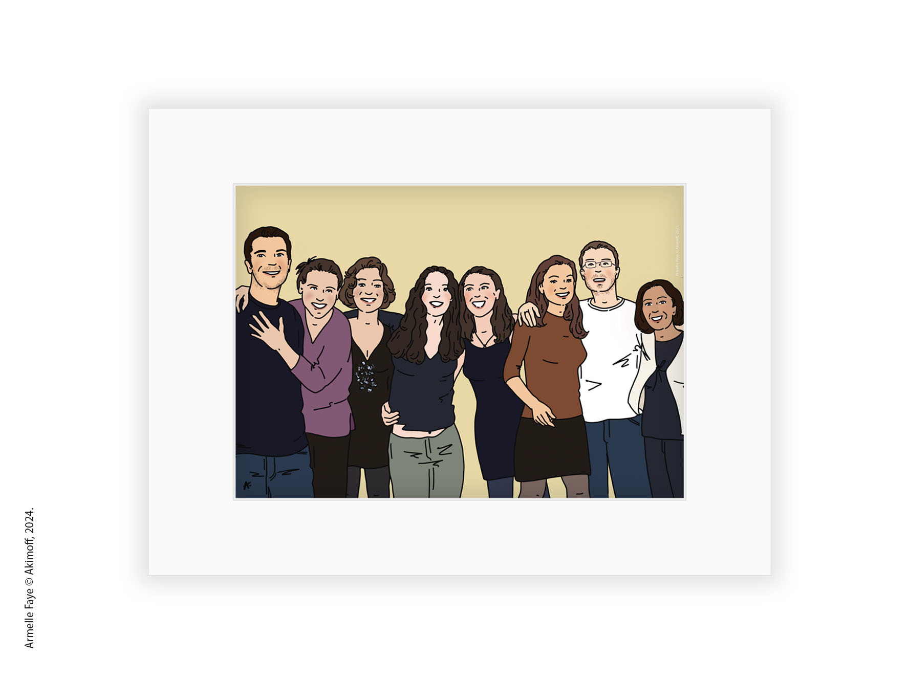 Illustration portrait de famille 8 personnes papier fine art + marie louise