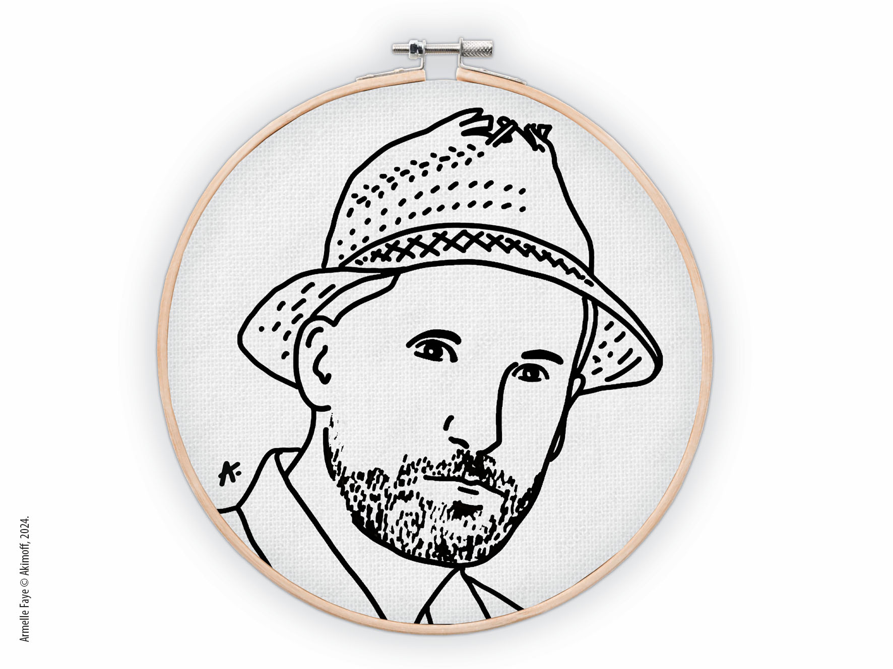 Illustration portrait d'identit en noir & blanc toile canvas sur tambourin