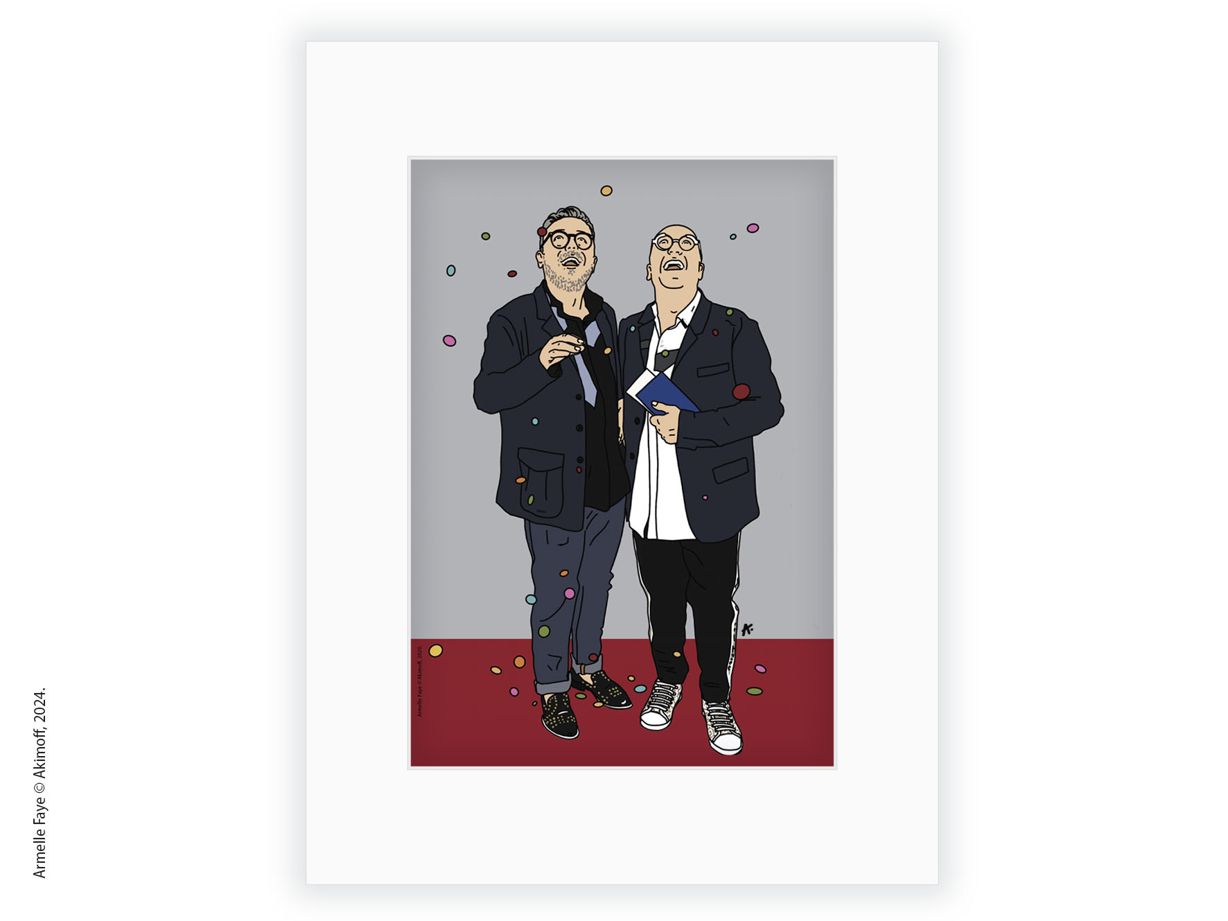 Illustration portrait de famille 2 personnes papier fine art + marie louise