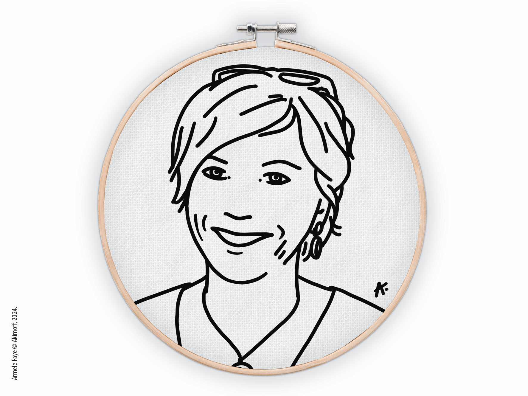 Illustration portrait d'identit en noir & blanc toile canvas sur tambourin