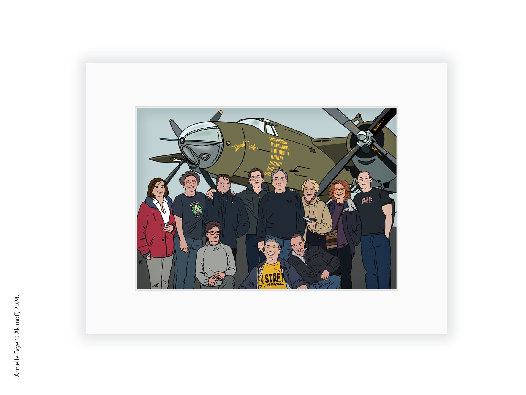 Illustration portrait de famille 10 personnes papier fine art + avion + marie louise
