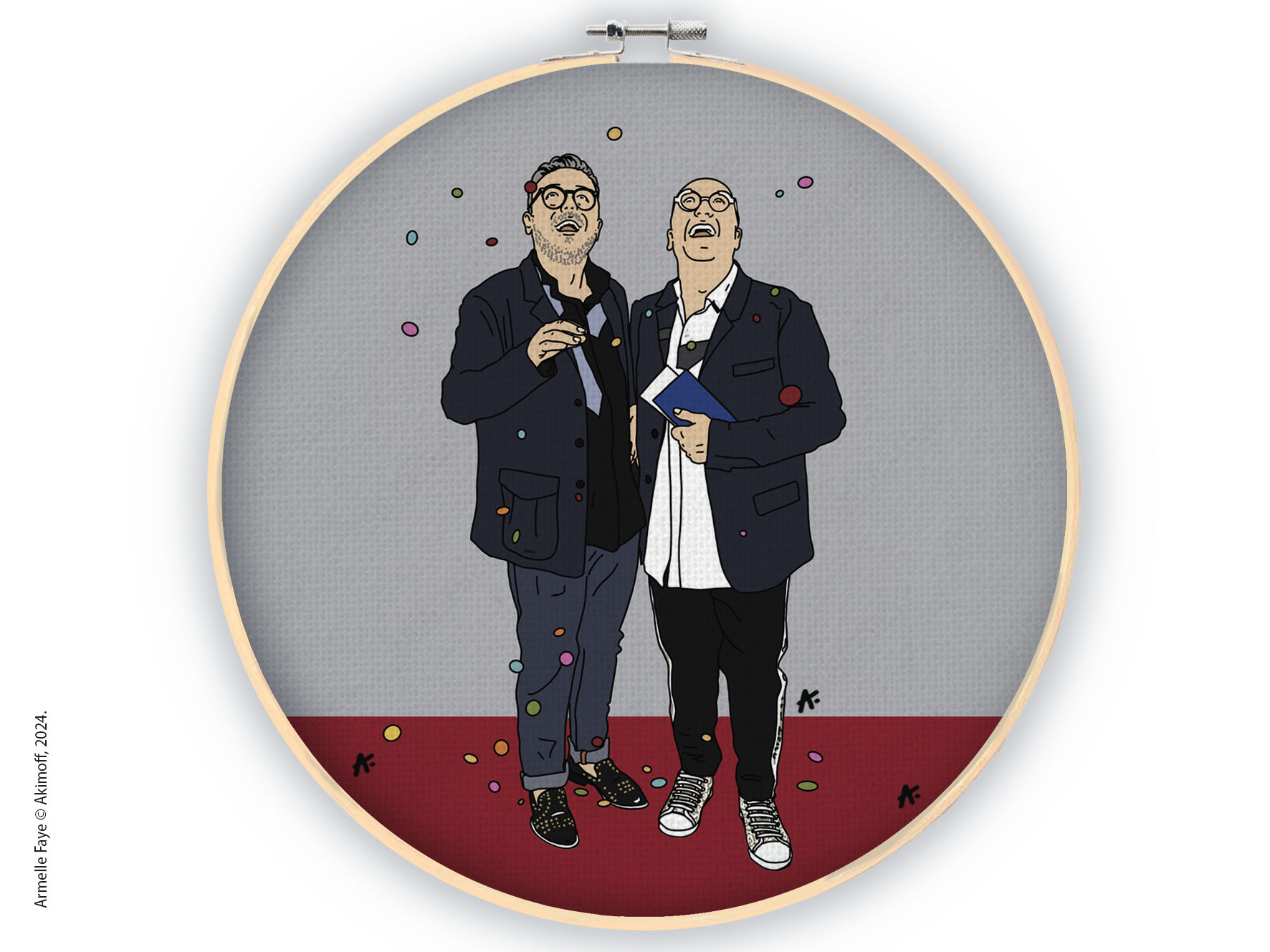 Illustration portrait de famille 2 personnes toile canvas sur tambourin