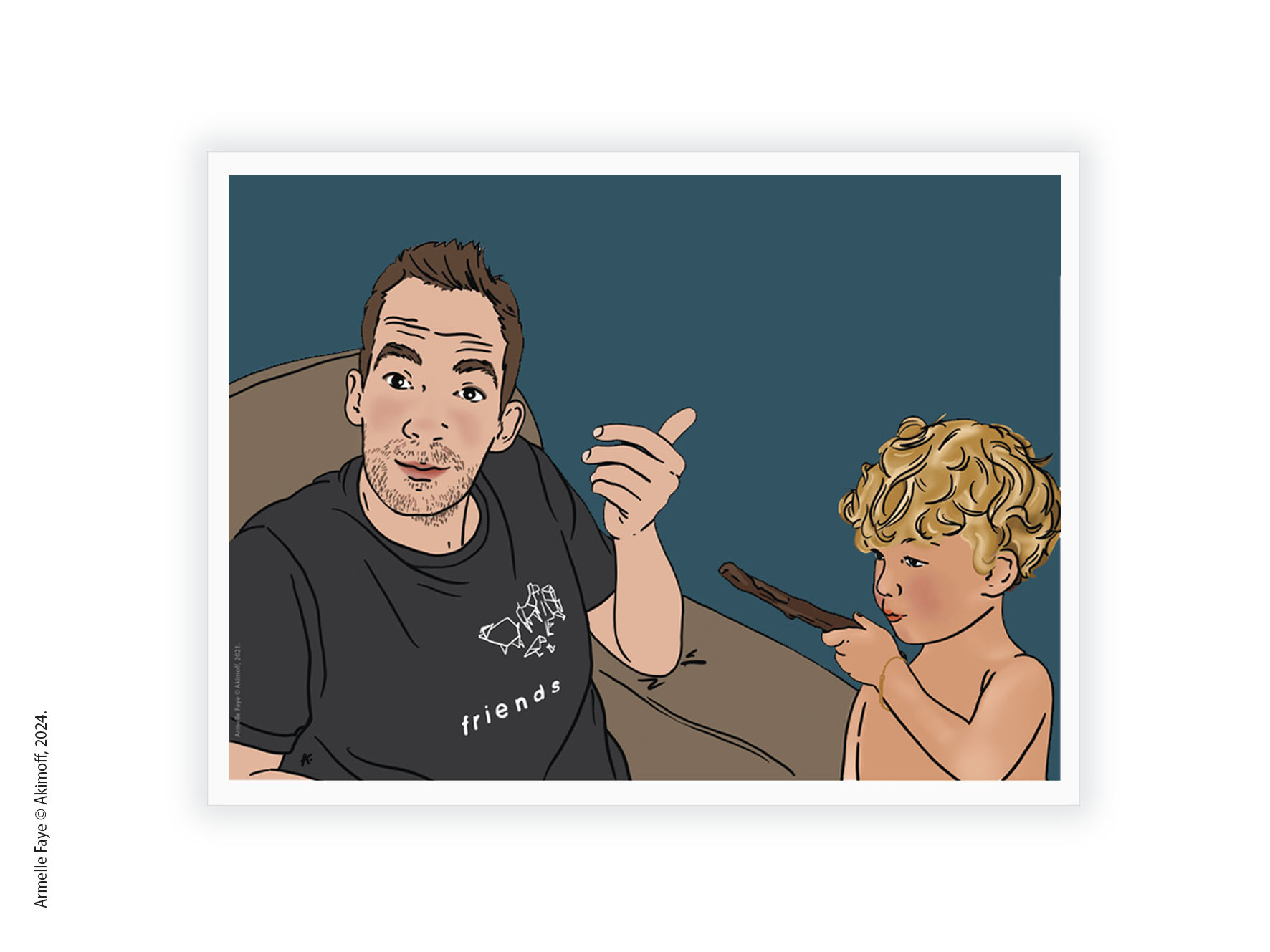 Illustration portrait de famille 2 personnes papier fine art