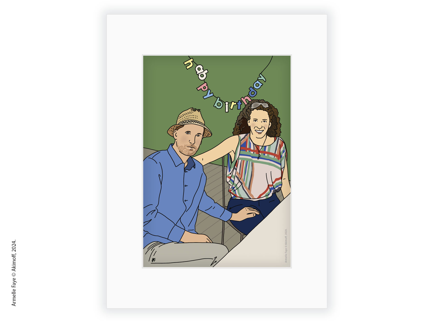 Illustration portrait de famille 2 personnes papier fine art + marie louise