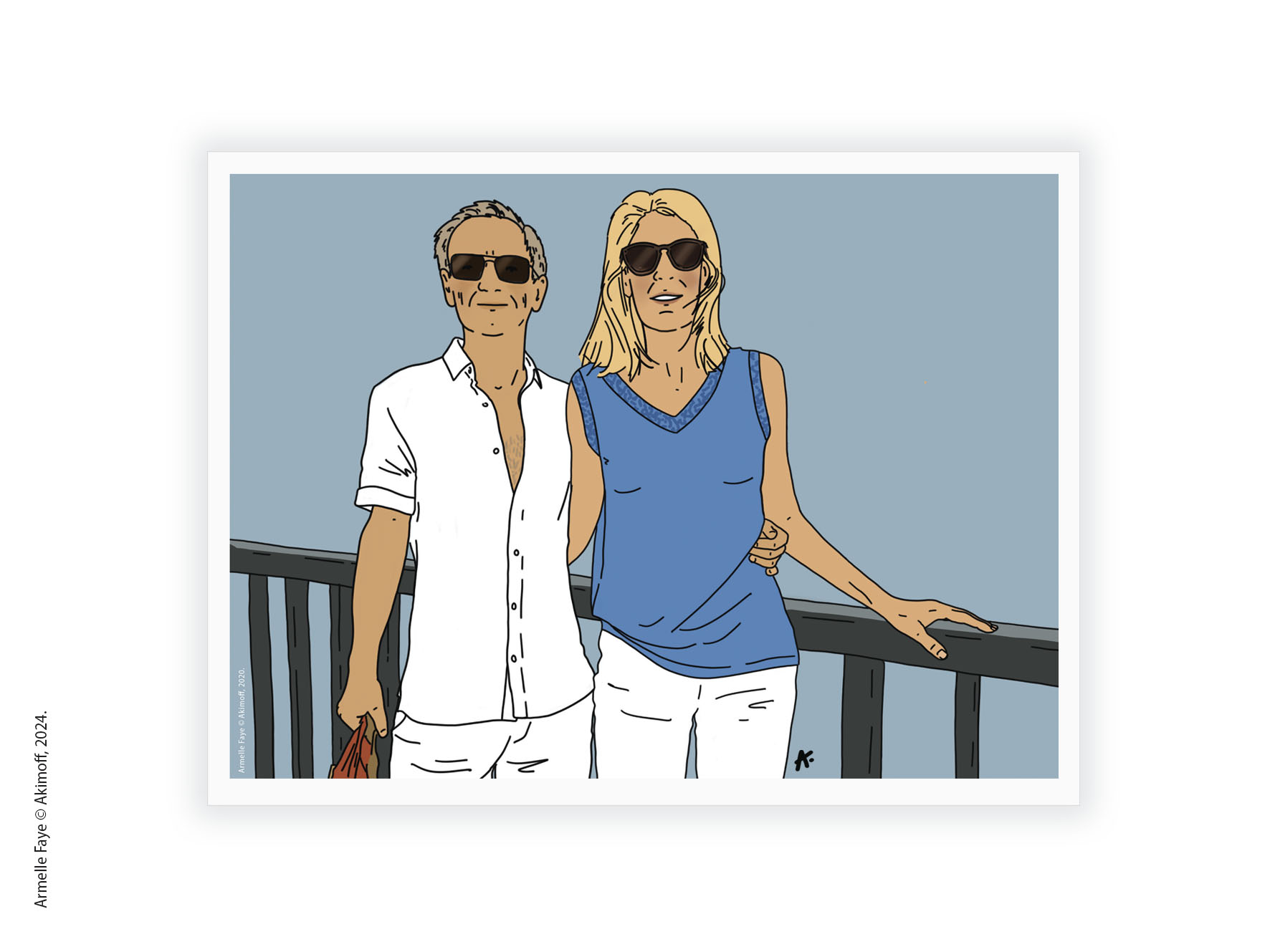 Illustration portrait de famille 2 personnes papier fine art